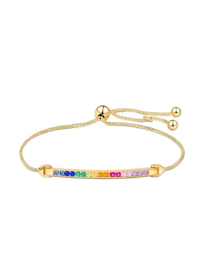 Amberta Lumini Women 925 Sterling Silver Rainbow Bracelet: Gold Colorful Tennis Bracelet - Image 1