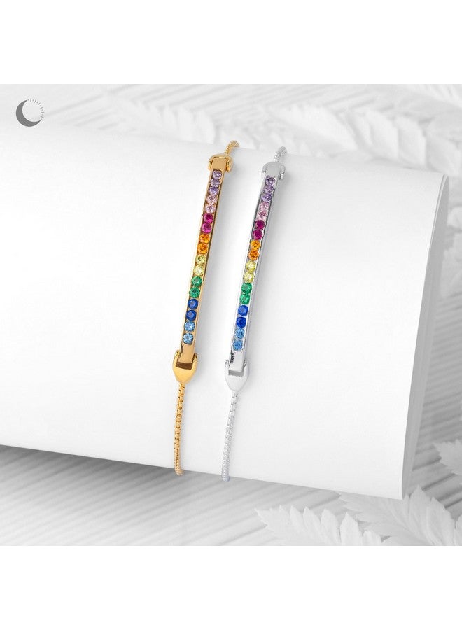 Amberta Lumini Women 925 Sterling Silver Rainbow Bracelet: Gold Colorful Tennis Bracelet - Image 4
