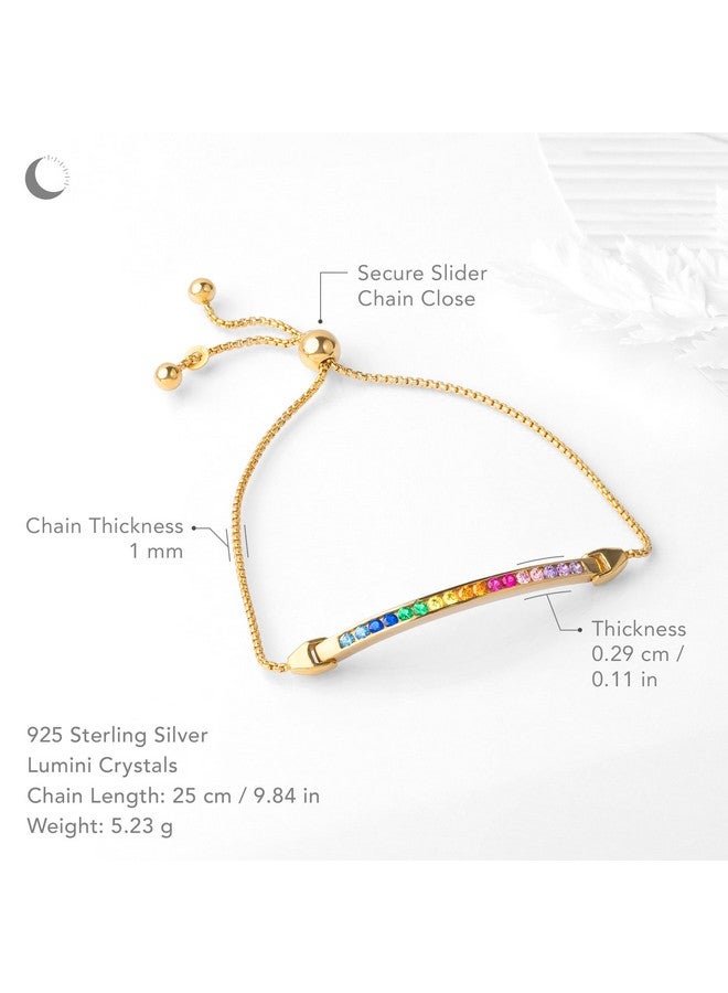 Amberta Lumini Women 925 Sterling Silver Rainbow Bracelet: Gold Colorful Tennis Bracelet - Image 5
