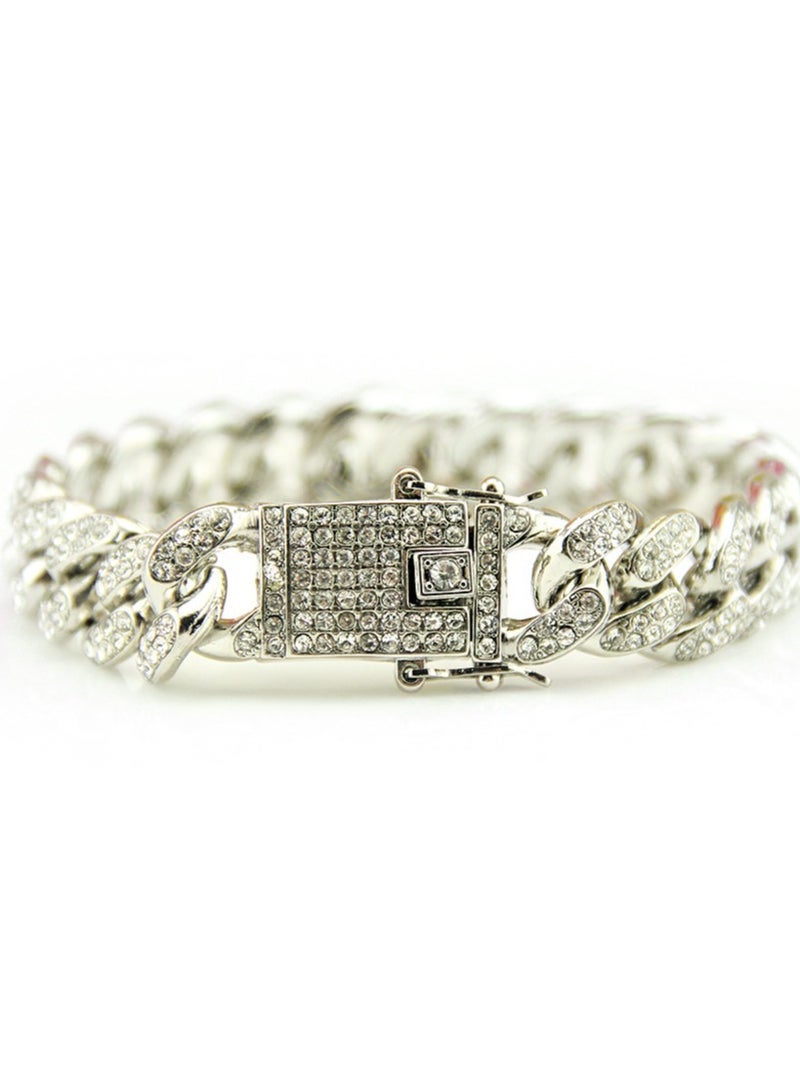 Hip hop rhinestone bracelet  silver