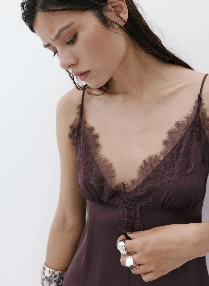 Mango plum Satin Lace Dress for Women | Best Price UAE