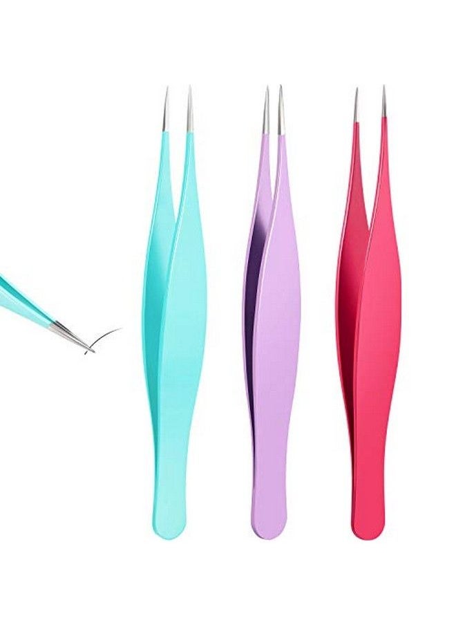 Mudder 3 Pieces Pointed Tweezers Ingrown Hair Tweezers Precision Needle Nose Pointed Tweezers Stainless Steel Blackhead Remover For Eyebrow Hair Facial Hair Removal (Rose Red Purple Blue)  - Image 1