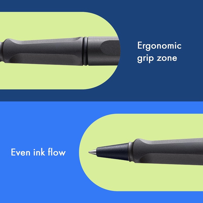 LAMY Safari Medium Tip Roller Ball Pen - Charcoal with Ergonomic Grip and Refillable Blue Ink - Image 4