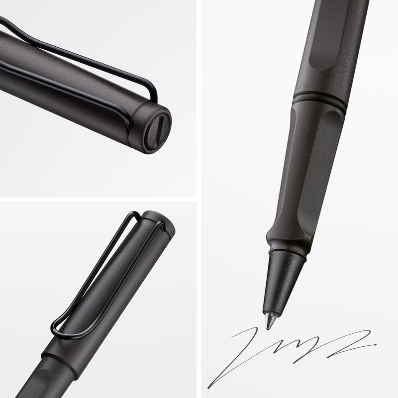 LAMY Safari Medium Tip Roller Ball Pen - Charcoal with Ergonomic Grip and Refillable Blue Ink - Image 2