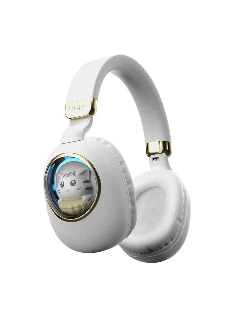 Captaintech Cute Cat LED Bluetooth Headphones for Kids with Microphone Foldable Wireless Wired for Smartphones Tablets and Laptops White - Image 1