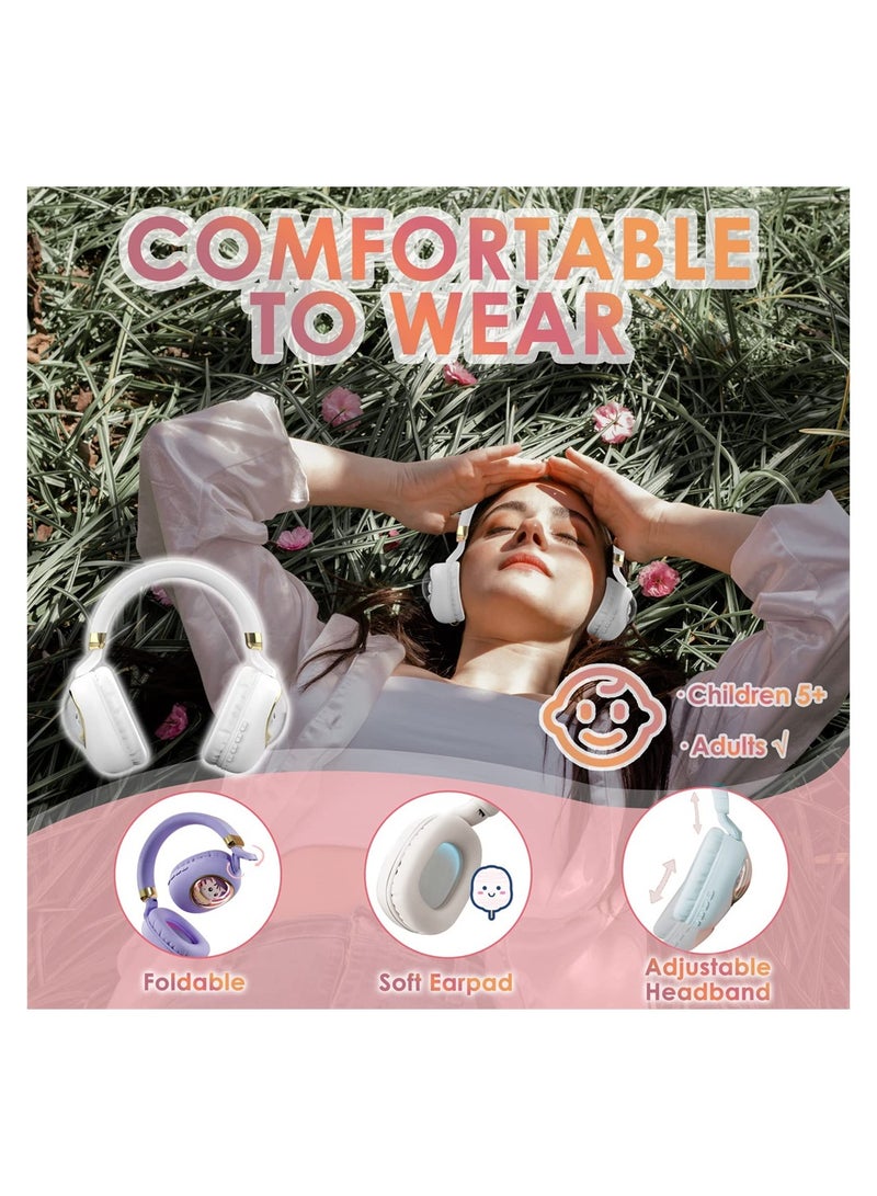 Captaintech Cute Cat LED Bluetooth Headphones for Kids with Microphone Foldable Wireless Wired for Smartphones Tablets and Laptops White - Image 5
