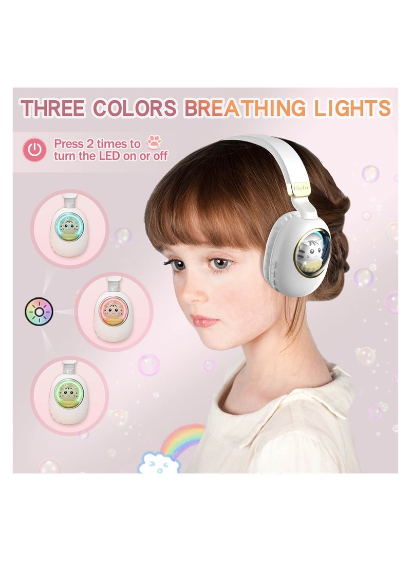Captaintech Cute Cat LED Bluetooth Headphones for Kids with Microphone Foldable Wireless Wired for Smartphones Tablets and Laptops White - Image 4