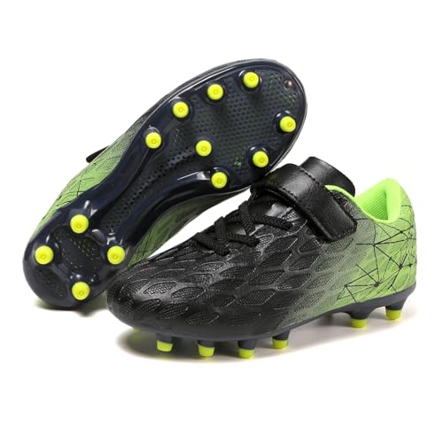 Skerxut Soccer Cleats, Kids Firm Ground Football Shoes, Boys Girls Athletic Outdoor (Black/Green, Big Kid, 2, Numeric, US Footwear Size System, Medium) - Image 2