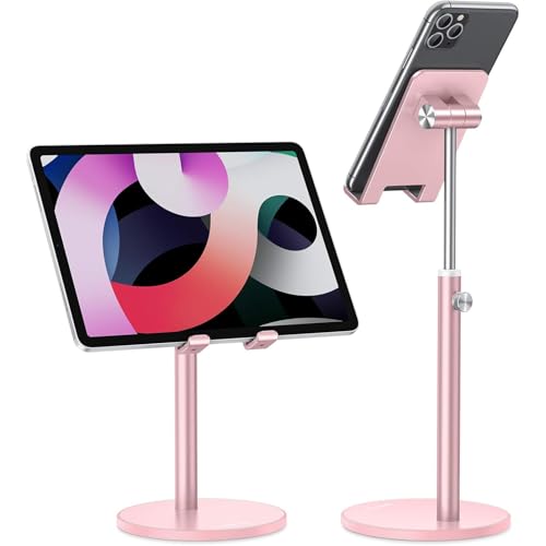 OMOTON Cell Phone Stand Angle Height Adjustable Phone Stand Aluminum Desktop Phone Holder Dock Stand for Desk Compatible with iPhone 13MiniProMax All Smartphones and Tablets411 Rose Gold - Image 1