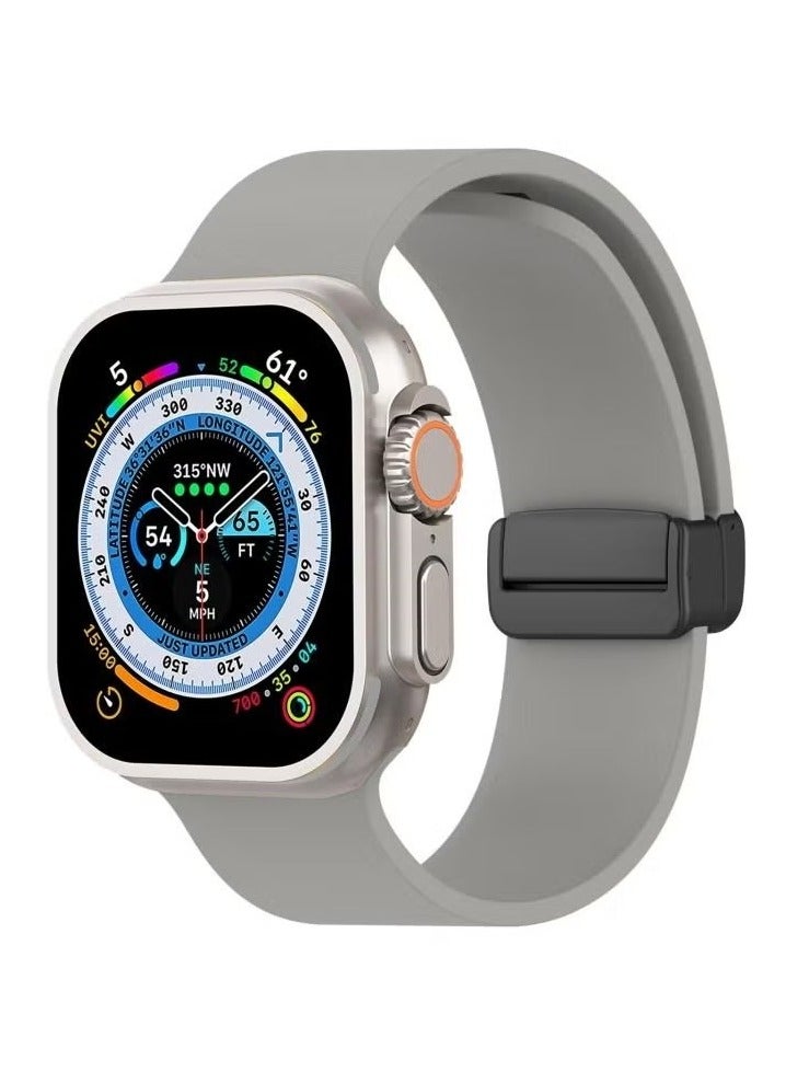 vesus Magnetic Black Buckle Smooth Silicone Watch Band For Apple Watch Ultra 49mm(Grey)