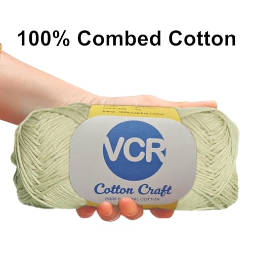 VCR 8Ply Mint Green Cotton Craft Yarn, 100 Grams Hank, 160 Meters Length, Cotton Combed Ball for Crochet and Knitting, Pack of 1 Yarn, Suitable for DIY Crafts - Image 3