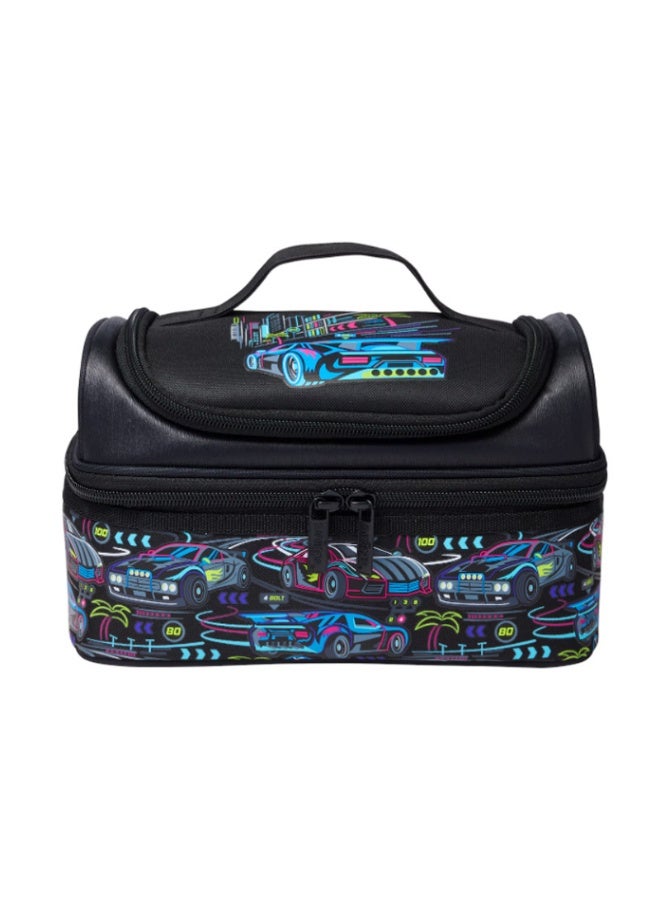 Cool racing-themed children's lunch bag, double-layer large capacity student lunchbox bag, splash-proof and insulated lunch bag