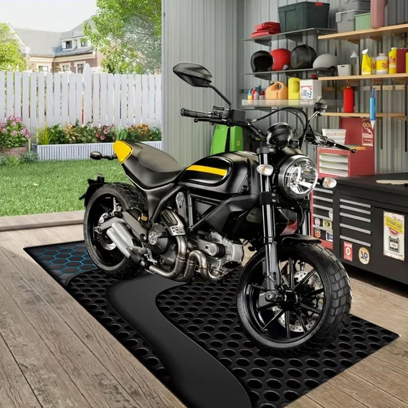 A Heavy Duty Black Sports Style Motorcycle Mat 23 62x94 Inch 60x240cm Long Carpet For Garage Racing Bike Parking Indoor Decoration Easy To Store And Maintain - Image 1