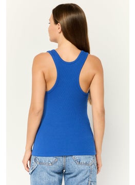 ESPRIT Women Scoop Neck Sleeveless Ribbed Tank Top, Blue  - Image 4
