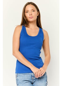 ESPRIT Women Scoop Neck Sleeveless Ribbed Tank Top, Blue  - Image 1