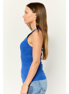 ESPRIT Women Scoop Neck Sleeveless Ribbed Tank Top, Blue  - Image 3