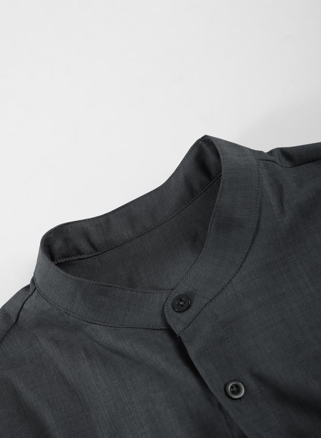 Take Two Men Grey Stand Collar Shirt and Pants Co-Ords - Image 3