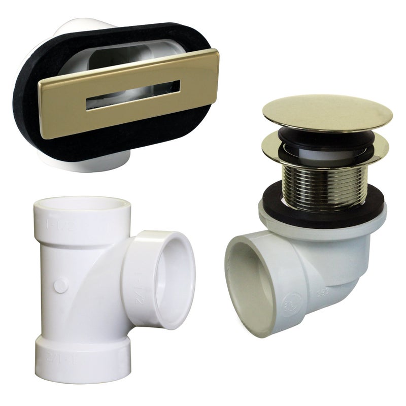Westbrass سيفون غرببراس D560RK-01 SCH. 40 PVC 1-1/2" خيوط خشنة طقم سباكة مع غطاء تصريف حوض الاستحمام مع تدفق خطي، وصمام، وزوايا، نحاس مصقول - Image 3