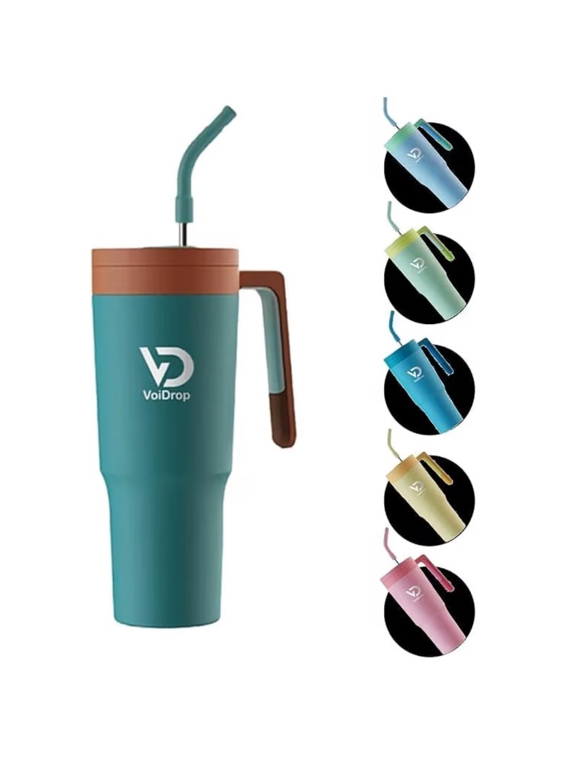 فوي دروب VoiDrop كوب سفر حراري مفرغ من الهواء (فراغ مزدوج) من الفولاذ المقاوم للصدأ - سعة 1200 مل مع غطاء مزود بماصة - تصميم عصري معزول، ملائم لحاملات الأكواب في السيارات، ويحافظ على برودة المشروبات لمدة 24 ساعة. - Image 3
