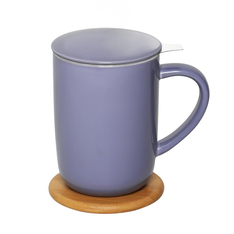 CEEFU Porcelain Tea Mug with Infuser and Lid, Teaware with Filter and Coaster, Loose Leaf Tea Cup Steeper Maker, 16 OZ for Tea/Coffee/Milk/Women/Office/Home/Gift (Purple) - Image 1