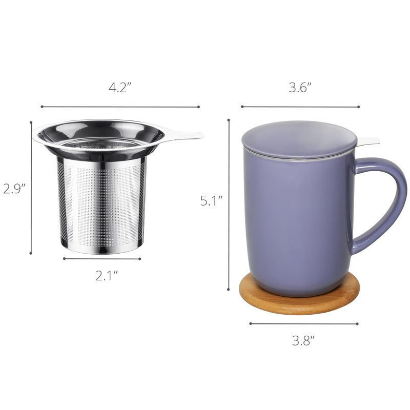 CEEFU Porcelain Tea Mug with Infuser and Lid, Teaware with Filter and Coaster, Loose Leaf Tea Cup Steeper Maker, 16 OZ for Tea/Coffee/Milk/Women/Office/Home/Gift (Purple) - Image 3