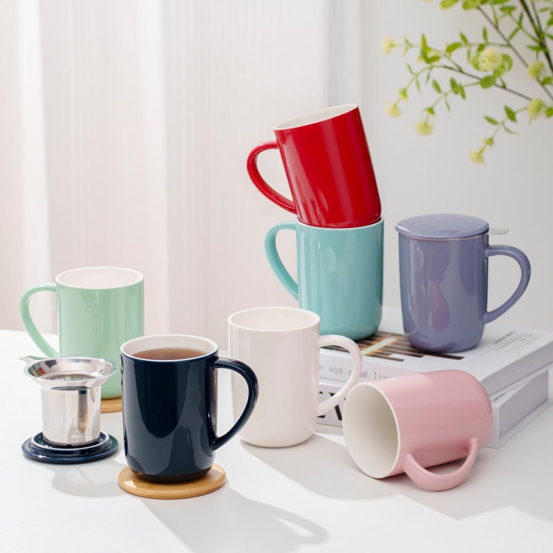 CEEFU Porcelain Tea Mug with Infuser and Lid, Teaware with Filter and Coaster, Loose Leaf Tea Cup Steeper Maker, 16 OZ for Tea/Coffee/Milk/Women/Office/Home/Gift (Purple) - Image 4