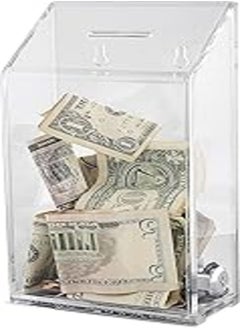 My Charity Boxes Rectangular Acrylic Donation Suggestion collection Box Wall mounted Or Retail Countertop Tip Box with slant top 9.75 x 5 inches, Lock With set of keys (Clear) 