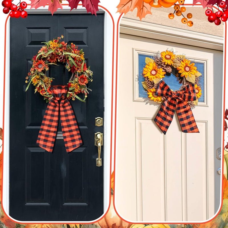 CraftyDream Wreath Sash for Front Door Wreath Satin Sash Blank Sashes Embroidery Monogram Yard Doorway Indoor Outdoor Wall Ribbon Bow Home Decor(Orange, Black,Fall Plaid) - Image 5