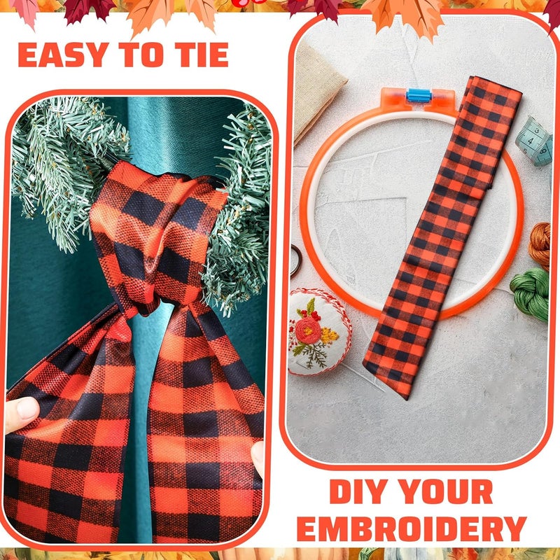 CraftyDream Wreath Sash for Front Door Wreath Satin Sash Blank Sashes Embroidery Monogram Yard Doorway Indoor Outdoor Wall Ribbon Bow Home Decor(Orange, Black,Fall Plaid) - Image 4