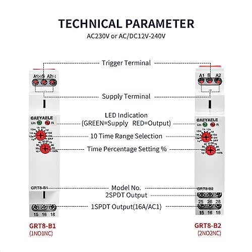 GAEYAELE Delay Off Time Relay Electronic 16A AC230V with CE Certificate (GRT8-B1,A230) - Image 4