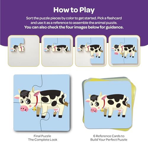 Mini Leaves Kids Toys for 2-5 Years Boy - 4 Pieces Wooden Puzzles Farm Animals Set of 6 - Wooden Jigsaw Puzzles for 2+ Year Old Boy - Educational, Safe, Zero Plastic, Vivid Colors - Image 3