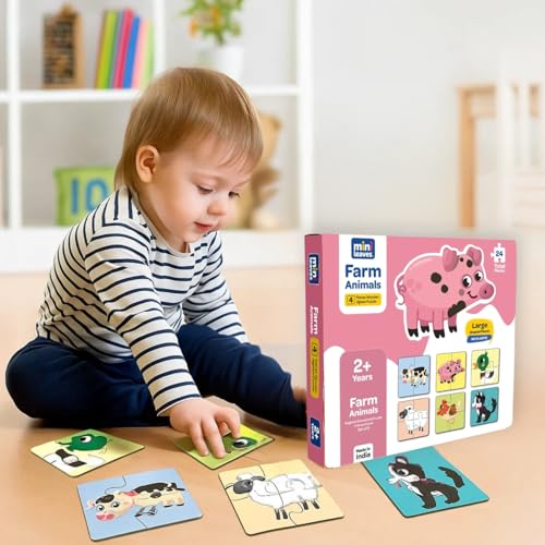 Mini Leaves Kids Toys for 2-5 Years Boy - 4 Pieces Wooden Puzzles Farm Animals Set of 6 - Wooden Jigsaw Puzzles for 2+ Year Old Boy - Educational, Safe, Zero Plastic, Vivid Colors - Image 5