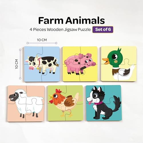 Mini Leaves Kids Toys for 2-5 Years Boy - 4 Pieces Wooden Puzzles Farm Animals Set of 6 - Wooden Jigsaw Puzzles for 2+ Year Old Boy - Educational, Safe, Zero Plastic, Vivid Colors - Image 2