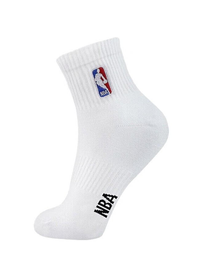 NBA Women'S Socks, All-Season Casual Sports Socks, Pure White Seamless Cotton Socks, Embroidered Training Running Basketball Socks, 3 Pairs Per Pack - Image 1