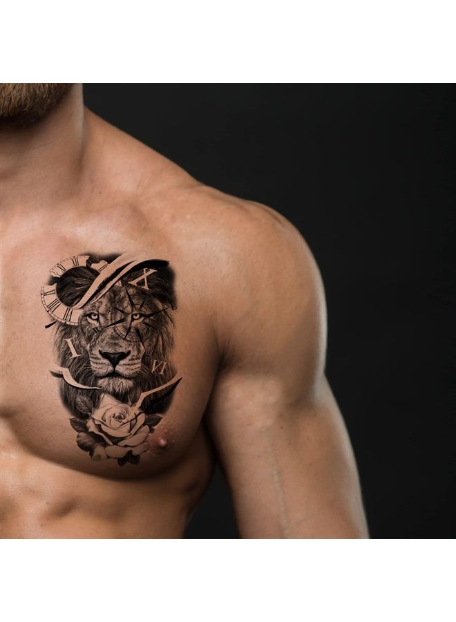 Temporary Tattoos Animal, 6-Sheet Wolf Lion Large Temporary Tattoo for Men, Waterproof Long Lasting Tattoos Realistic Fake Tattoos for Women Kids