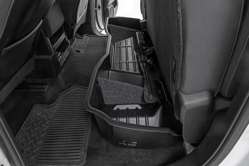 Rough Country Under Seat Storage Box for Chevy Silverado GMC Sierra 15002500HD3500HD 20072019 Double Cab CustomFit Underseat Organizer Tray with AntiSkid Thermoplastic Design