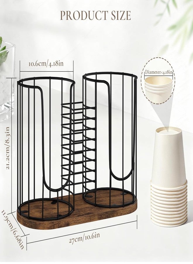BCOZLUX Coffee Cup Holder 18oz 3-Compartment Paper Cup Dispenser Rack with Wood Base - Disposable Cup, Straw & Lid Organizer 3-in-1 Storage for Countertop, Coffee Bar, Kitchen, Office - Image 2