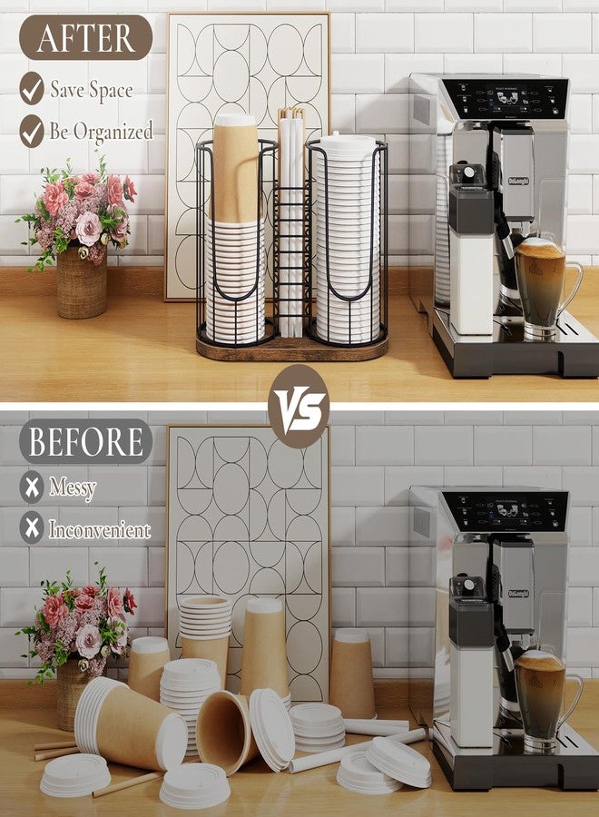 BCOZLUX Coffee Cup Holder 18oz 3-Compartment Paper Cup Dispenser Rack with Wood Base - Disposable Cup, Straw & Lid Organizer 3-in-1 Storage for Countertop, Coffee Bar, Kitchen, Office - Image 5