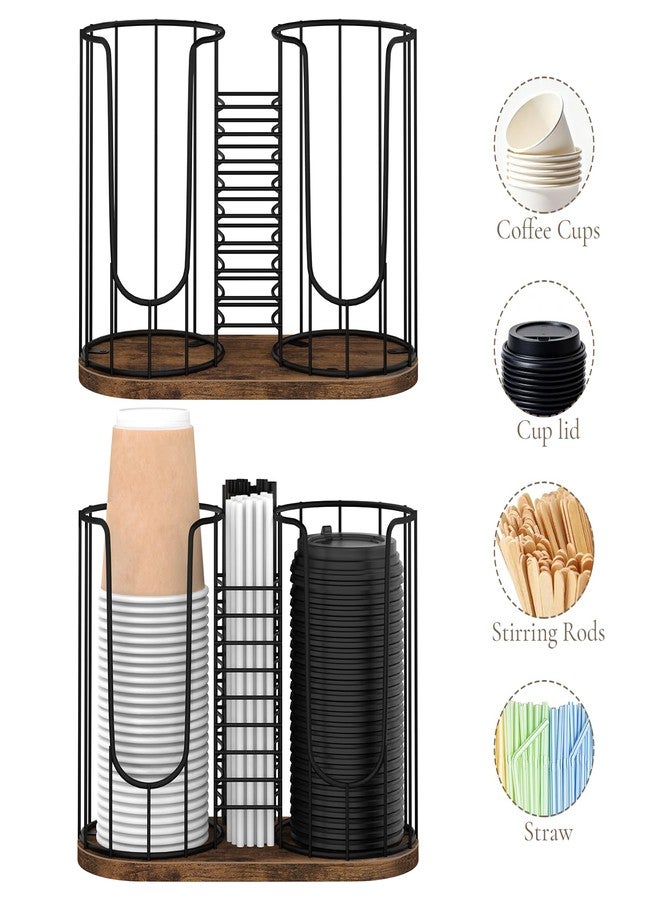 BCOZLUX Coffee Cup Holder 18oz 3-Compartment Paper Cup Dispenser Rack with Wood Base - Disposable Cup, Straw & Lid Organizer 3-in-1 Storage for Countertop, Coffee Bar, Kitchen, Office - Image 4