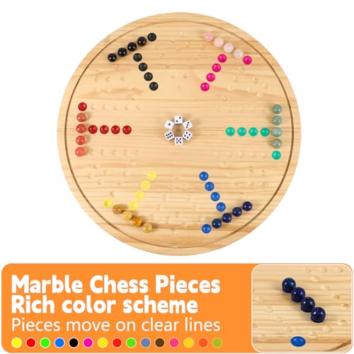 Wahartoly DoubleSided Wahoo Marble Board Game Set Solid Wood 46 Player Family Game with 24 Natural Marble Pieces 6 Dice Waterproof Coating Luxury Wooden Strategy Game - Image 5