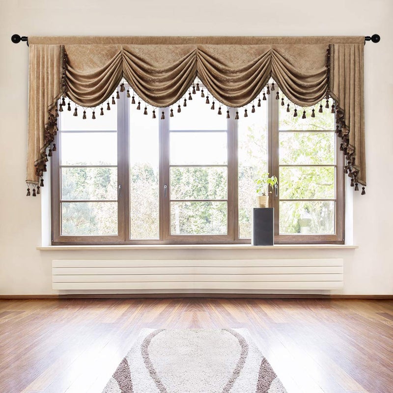 ELKCA ELKCA DoubleSided Chenille Waterfall Valance for Living Room Luxury Window Curtains Valance for Bedroom Coffee W118 Inch 1 Panel 