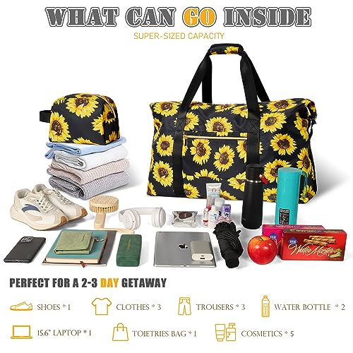 Tuwubi Travel Duffle Bag Gym Bags for Women Weekender Bags 45L Travel Duffel Bag with Small Pouch Sunflower - Image 3