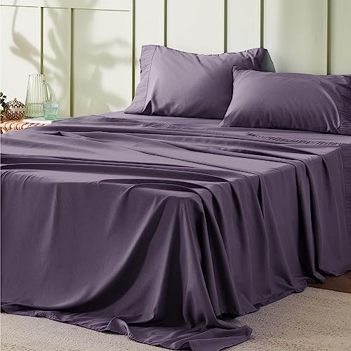 Bedsure Full Size Bed Sheets  4 Pieces Soft Full Sheet Set  Breathable  Cooling  Hotel Luxury  Easy Care Polyester Microfiber Bedding for Women Men Dusty Purple