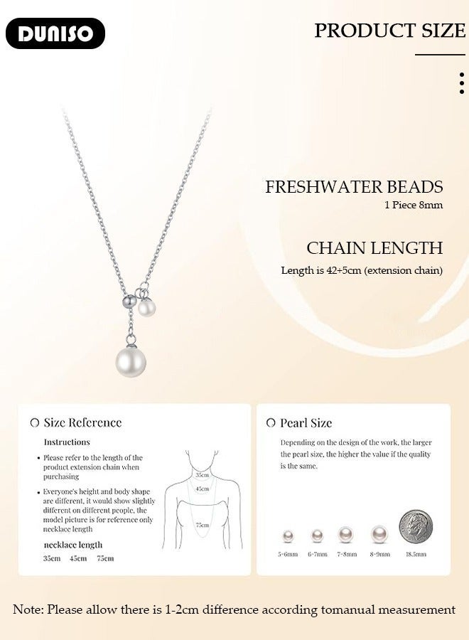 DUNISO Pearl Necklace 925 Sterling Silver Choker Necklace Silver Choker Chain Pearl Pendant Necklace Simple Necklace Chain Jewelry for Women Teen Girls - Image 4
