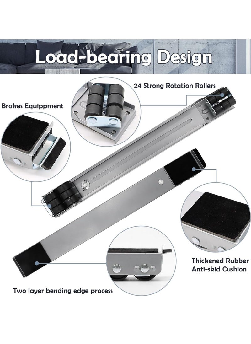 ELTRAZONE Universal Extendable Furniture Appliance Rollers with 24 Rollers & Brakes – Heavy-Duty Mover Tools for Washing Machines, Refrigerators, Dryers, Strong Base with Bearings, Grey  - Image 2