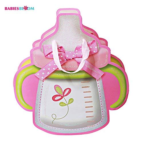 Babies Bloom Pink Bottle Shaped Paper Bags Set, Bottle Shaped Baby Shower Gift Bags, Baby Shower Gifts (Set of 6) - Image 2
