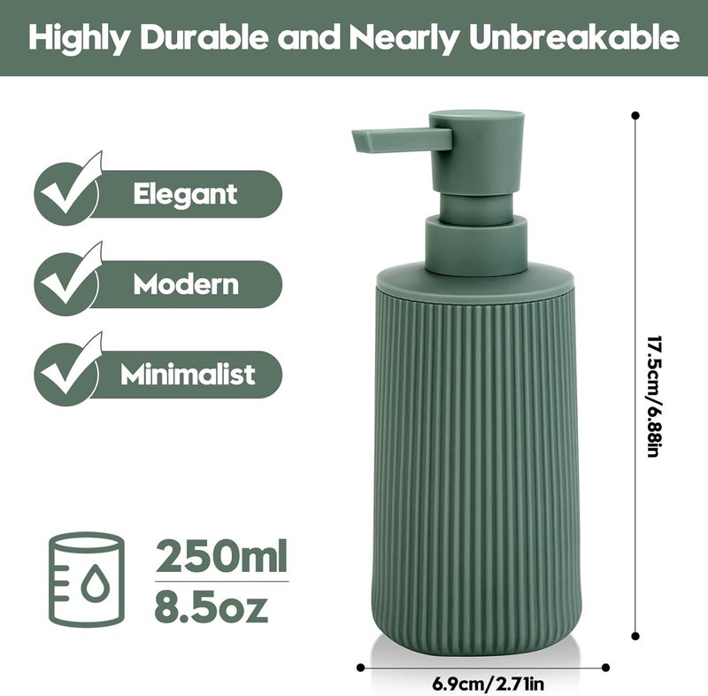 YAUKPH Small Soap Dispenser for Bathroom and Kitchen, Modern Farmhouse Striped Style Plastic Hand Soap Dish Soap Dispenser with Pump Matte Green - Image 5