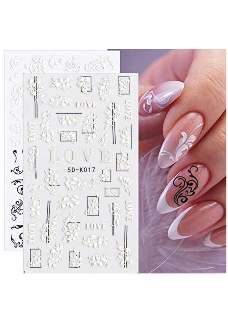 Y&D 5d Stereoscopic Embossed Flowers Nail Art Stickers Decals, Real 3d Self-adhesive Supplies White Lace Rose Flower Wings Design for Diy Acrylic Decoration 6 Sheets  - Image 3