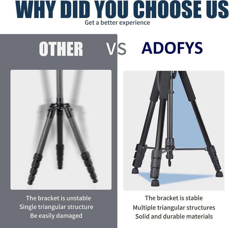 Adofys 76” Professional Aluminium Camera Tripod with Travel Bag and Phone Holder |Operating Height: 76 inch | Maximum Load Capacity up to 10kg | Compatible with All Cameras, Cell Phones, Projector - Image 5