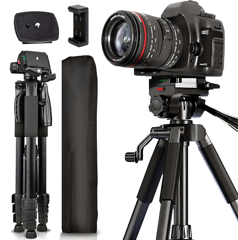 Adofys 76” Professional Aluminium Camera Tripod with Travel Bag and Phone Holder |Operating Height: 76 inch | Maximum Load Capacity up to 10kg | Compatible with All Cameras, Cell Phones, Projector - Image 1